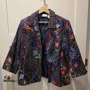 Alfred Dunner Womens 18 Open Front Colorful Paisley Floral Folk Blazer 90s Boho